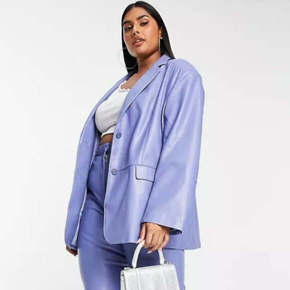 Oversized leather look dad blazer blue - Picture 1 of 1